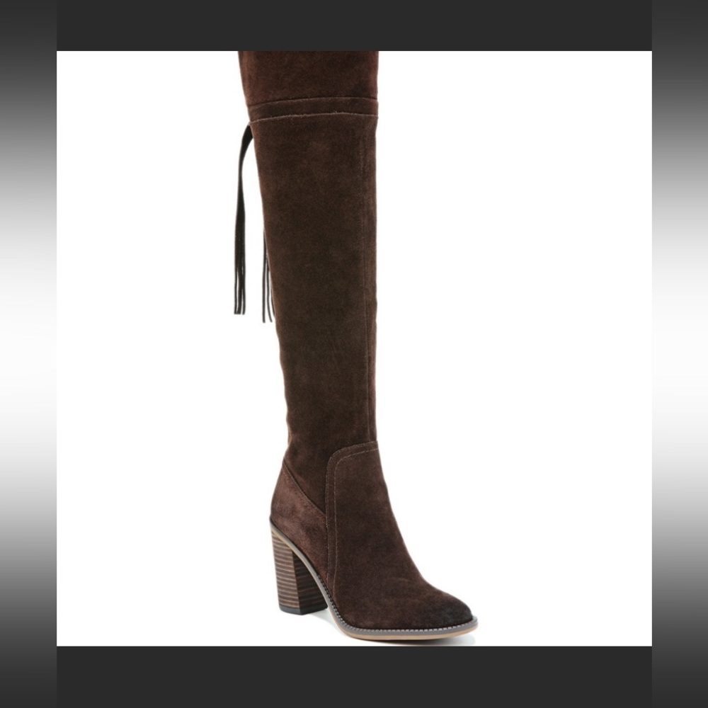 Franco Sarto Ellyn Over-the-Knee Black Boot Size 7  Suede Knee High Boot Fringe